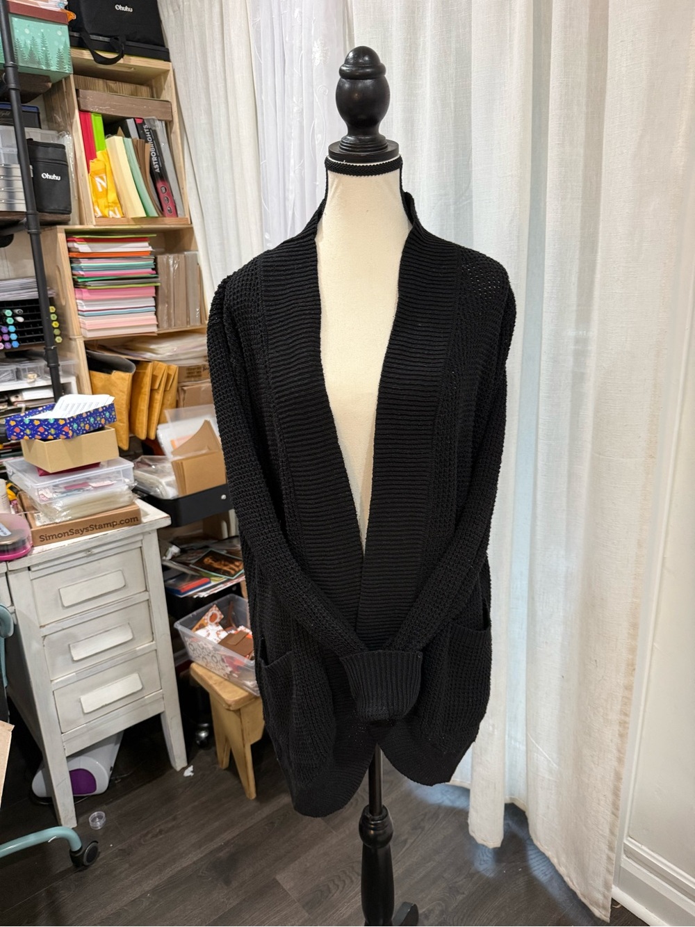 Black Open-Front Women's Cardigan Sweater